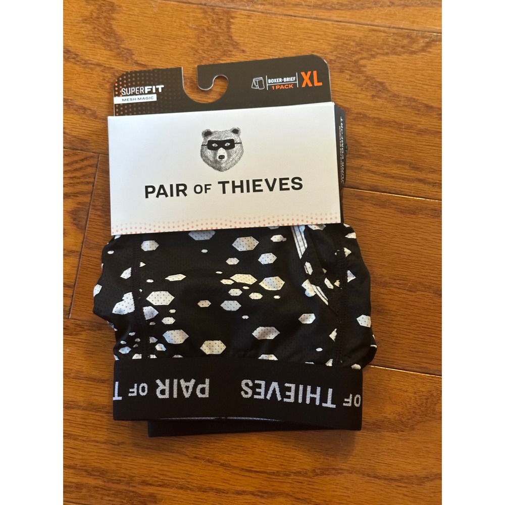 Pair of Thieves SuperFit Boxer Briefs Mens XL Black White Hexagon Mesh Magic 5in